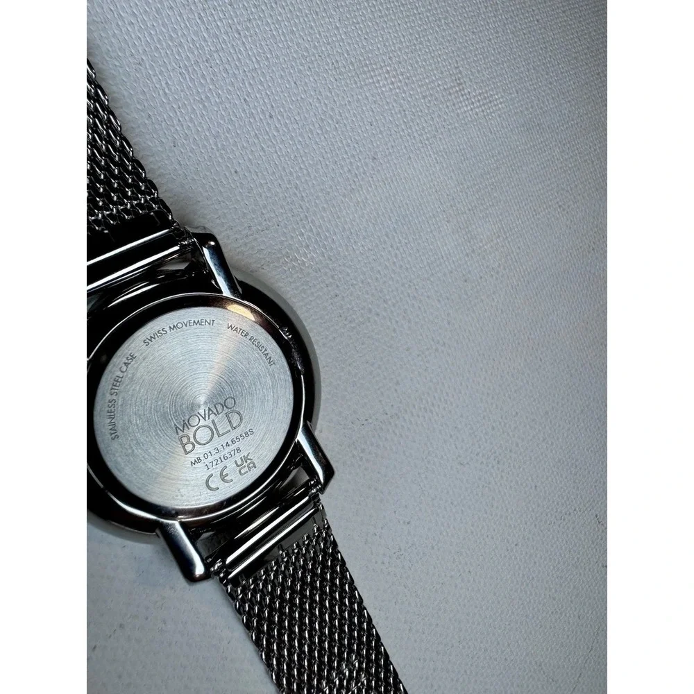 Movado Bold Women's Swiss Quartz Watch Crystal Bezel Silver Mesh Bracelet